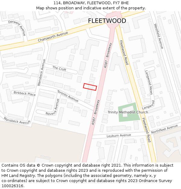 114, BROADWAY, FLEETWOOD, FY7 8HE: Location map and indicative extent of plot