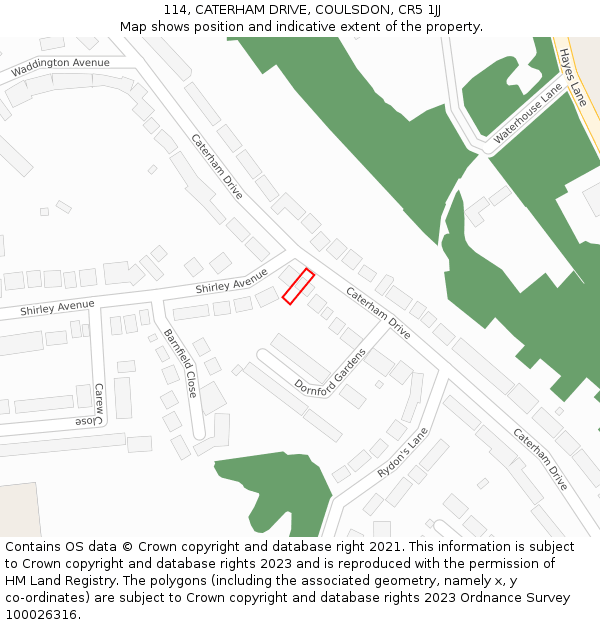 114, CATERHAM DRIVE, COULSDON, CR5 1JJ: Location map and indicative extent of plot