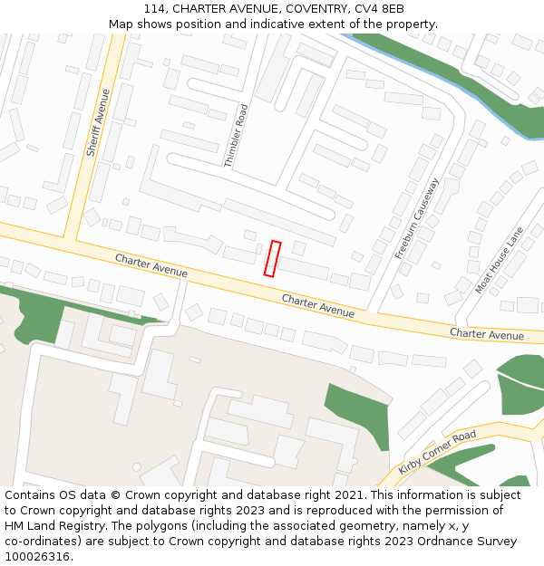 114, CHARTER AVENUE, COVENTRY, CV4 8EB: Location map and indicative extent of plot