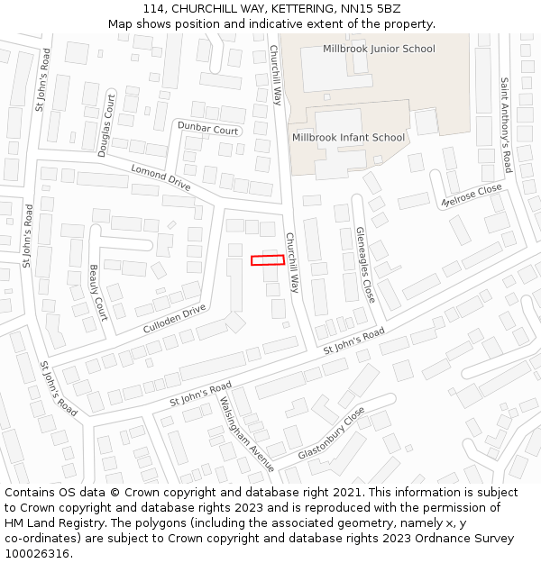 114, CHURCHILL WAY, KETTERING, NN15 5BZ: Location map and indicative extent of plot