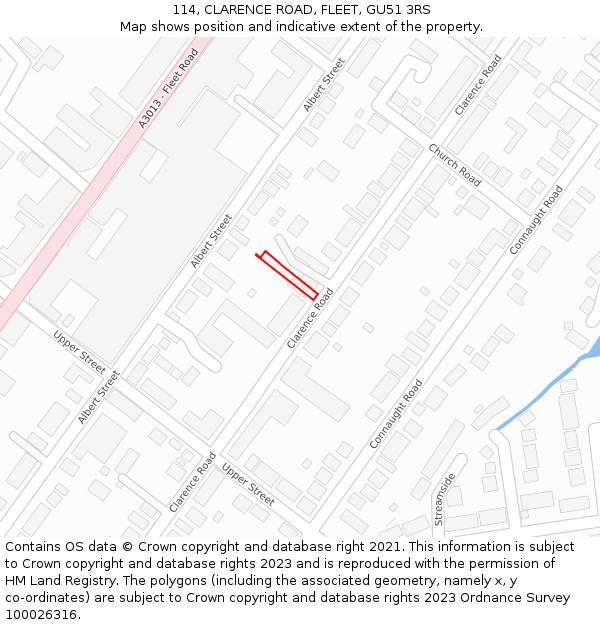 114, CLARENCE ROAD, FLEET, GU51 3RS: Location map and indicative extent of plot