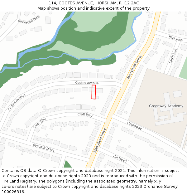 114, COOTES AVENUE, HORSHAM, RH12 2AG: Location map and indicative extent of plot