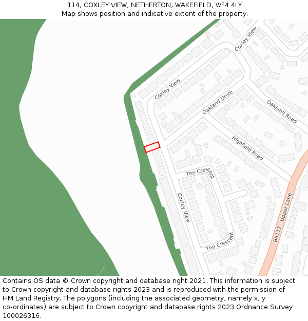 114, COXLEY VIEW, NETHERTON, WAKEFIELD, WF4 4LY: Location map and indicative extent of plot
