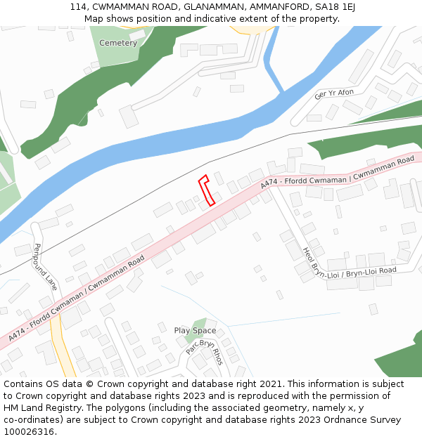 114, CWMAMMAN ROAD, GLANAMMAN, AMMANFORD, SA18 1EJ: Location map and indicative extent of plot