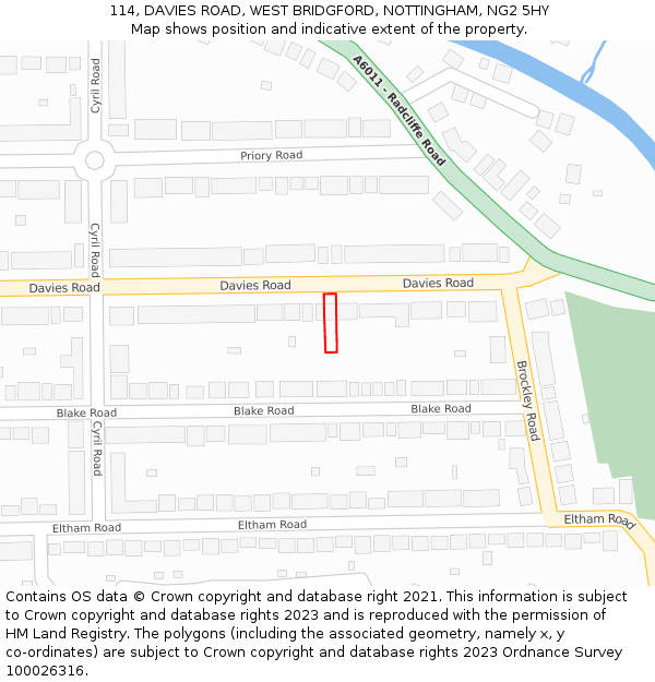 114, DAVIES ROAD, WEST BRIDGFORD, NOTTINGHAM, NG2 5HY: Location map and indicative extent of plot