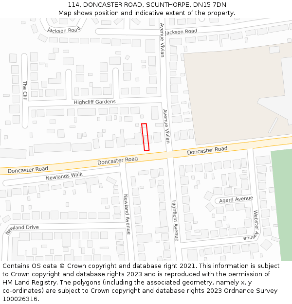 114, DONCASTER ROAD, SCUNTHORPE, DN15 7DN: Location map and indicative extent of plot