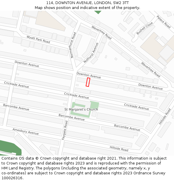 114, DOWNTON AVENUE, LONDON, SW2 3TT: Location map and indicative extent of plot