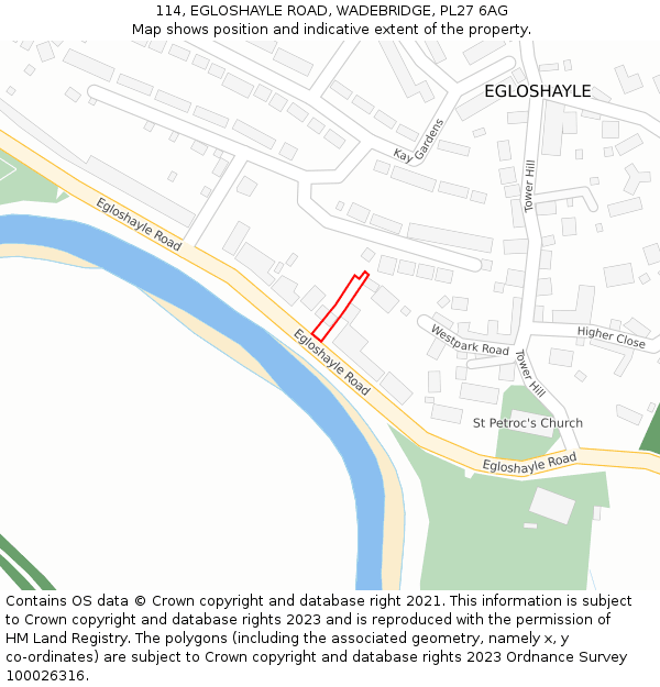 114, EGLOSHAYLE ROAD, WADEBRIDGE, PL27 6AG: Location map and indicative extent of plot