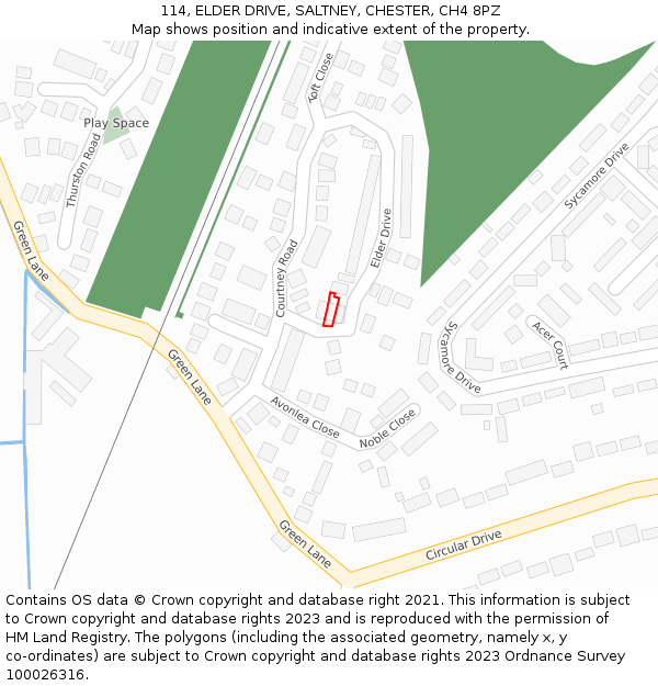 114, ELDER DRIVE, SALTNEY, CHESTER, CH4 8PZ: Location map and indicative extent of plot