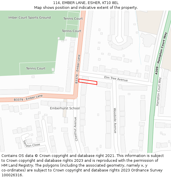 114, EMBER LANE, ESHER, KT10 8EL: Location map and indicative extent of plot