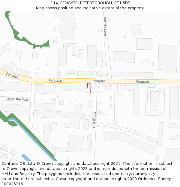 114, FENGATE, PETERBOROUGH, PE1 5BB: Location map and indicative extent of plot