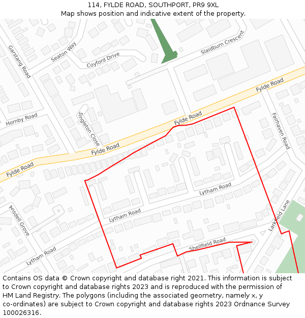 114, FYLDE ROAD, SOUTHPORT, PR9 9XL: Location map and indicative extent of plot