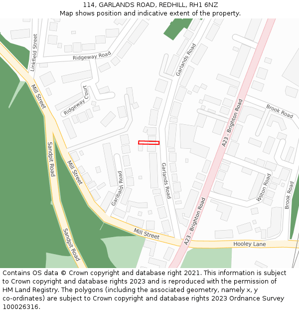 114, GARLANDS ROAD, REDHILL, RH1 6NZ: Location map and indicative extent of plot