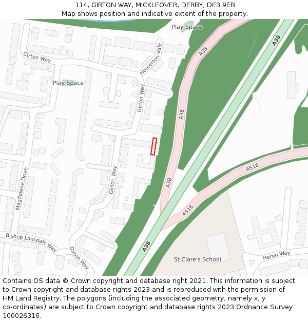 114, GIRTON WAY, MICKLEOVER, DERBY, DE3 9EB: Location map and indicative extent of plot