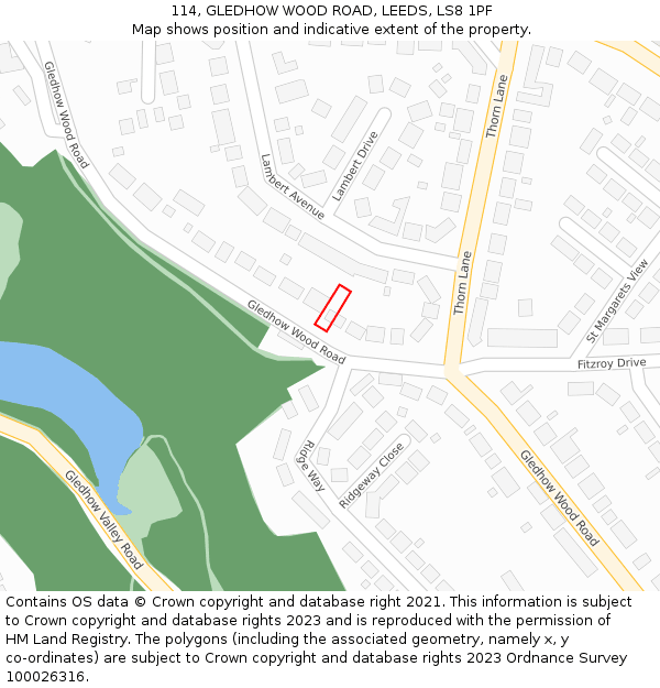 114, GLEDHOW WOOD ROAD, LEEDS, LS8 1PF: Location map and indicative extent of plot