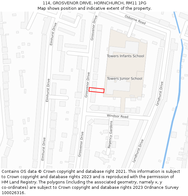 114, GROSVENOR DRIVE, HORNCHURCH, RM11 1PG: Location map and indicative extent of plot