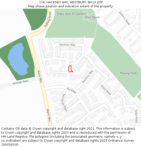 114, HACKNEY WAY, WESTBURY, BA13 2GF: Location map and indicative extent of plot