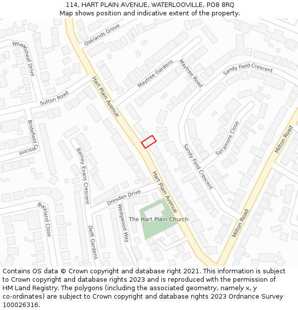 114, HART PLAIN AVENUE, WATERLOOVILLE, PO8 8RQ: Location map and indicative extent of plot