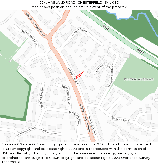 114, HASLAND ROAD, CHESTERFIELD, S41 0SD: Location map and indicative extent of plot