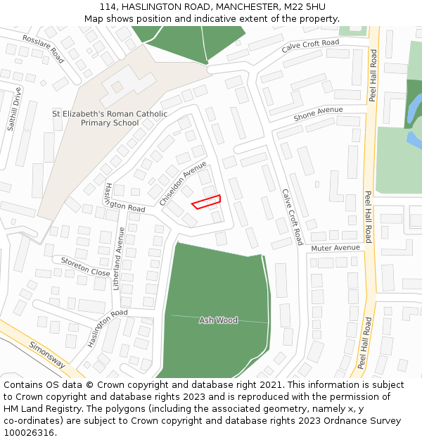 114, HASLINGTON ROAD, MANCHESTER, M22 5HU: Location map and indicative extent of plot