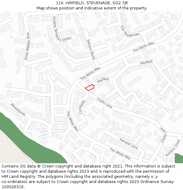 114, HAYFIELD, STEVENAGE, SG2 7JR: Location map and indicative extent of plot