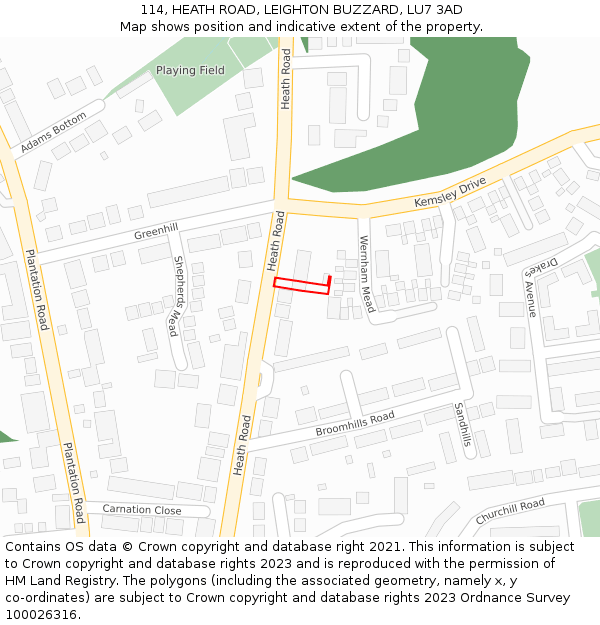 114, HEATH ROAD, LEIGHTON BUZZARD, LU7 3AD: Location map and indicative extent of plot