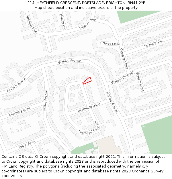 114, HEATHFIELD CRESCENT, PORTSLADE, BRIGHTON, BN41 2YR: Location map and indicative extent of plot
