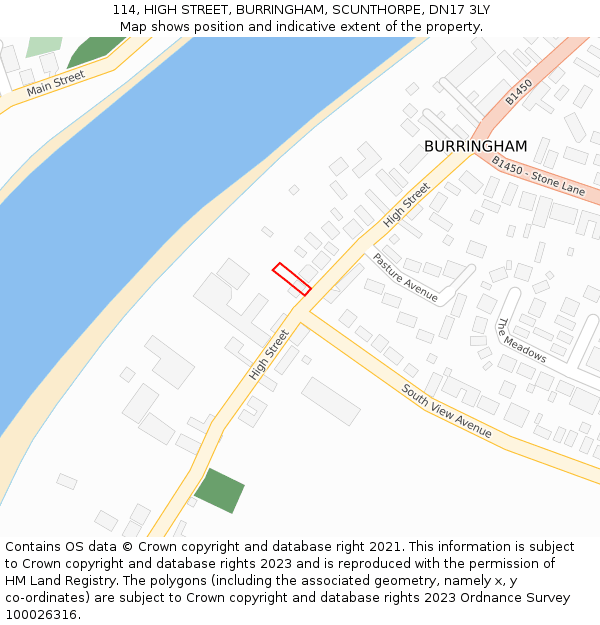 114, HIGH STREET, BURRINGHAM, SCUNTHORPE, DN17 3LY: Location map and indicative extent of plot