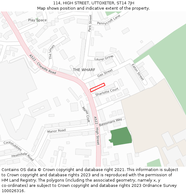 114, HIGH STREET, UTTOXETER, ST14 7JH: Location map and indicative extent of plot