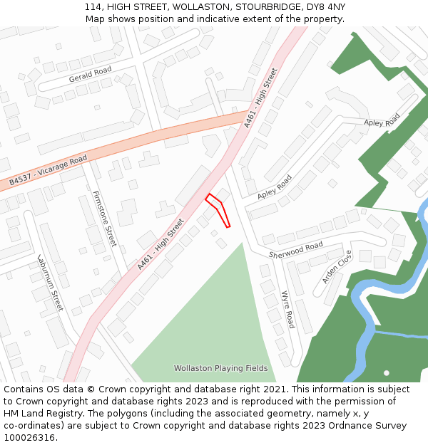 114, HIGH STREET, WOLLASTON, STOURBRIDGE, DY8 4NY: Location map and indicative extent of plot
