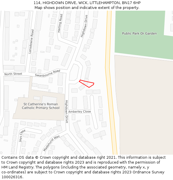 114, HIGHDOWN DRIVE, WICK, LITTLEHAMPTON, BN17 6HP: Location map and indicative extent of plot