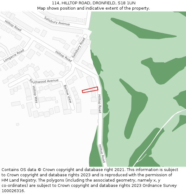 114, HILLTOP ROAD, DRONFIELD, S18 1UN: Location map and indicative extent of plot