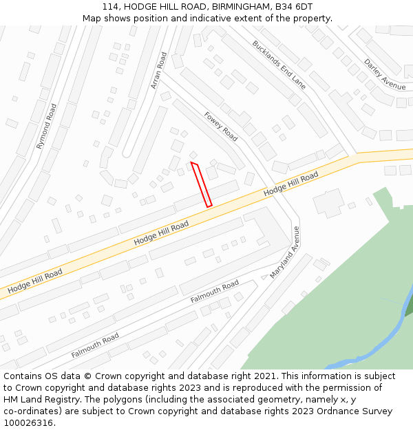 114, HODGE HILL ROAD, BIRMINGHAM, B34 6DT: Location map and indicative extent of plot