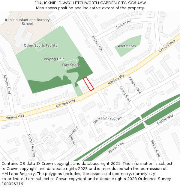 114, ICKNIELD WAY, LETCHWORTH GARDEN CITY, SG6 4AW: Location map and indicative extent of plot