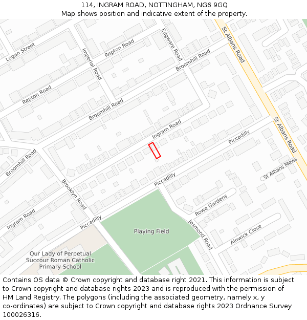 114, INGRAM ROAD, NOTTINGHAM, NG6 9GQ: Location map and indicative extent of plot