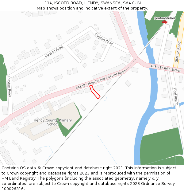 114, ISCOED ROAD, HENDY, SWANSEA, SA4 0UN: Location map and indicative extent of plot