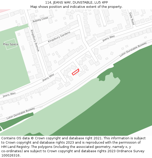 114, JEANS WAY, DUNSTABLE, LU5 4PP: Location map and indicative extent of plot