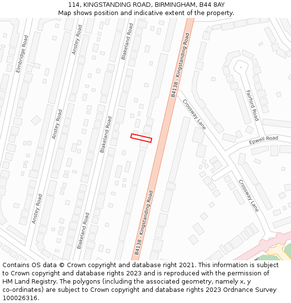 114, KINGSTANDING ROAD, BIRMINGHAM, B44 8AY: Location map and indicative extent of plot