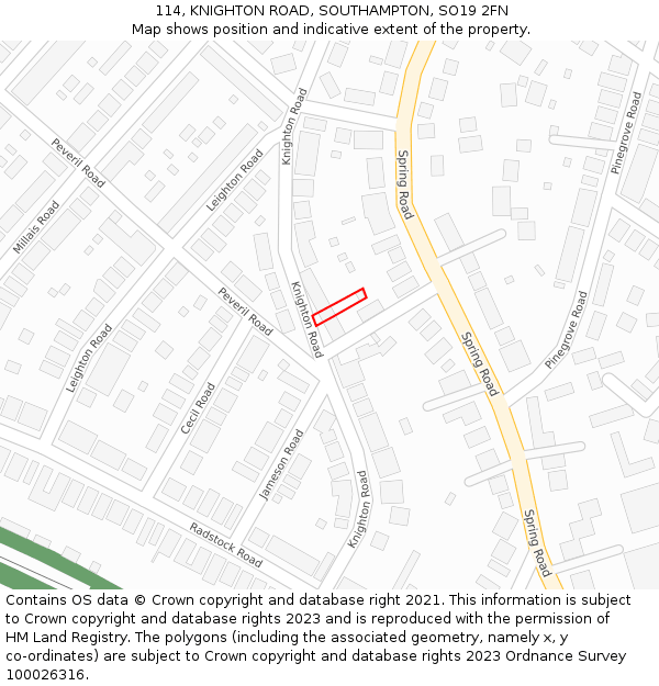 114, KNIGHTON ROAD, SOUTHAMPTON, SO19 2FN: Location map and indicative extent of plot