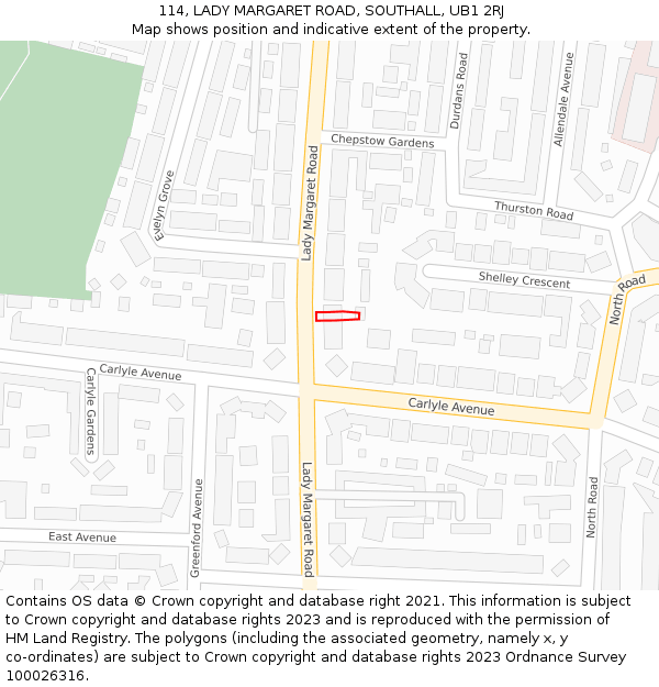 114, LADY MARGARET ROAD, SOUTHALL, UB1 2RJ: Location map and indicative extent of plot