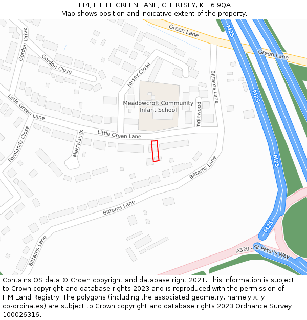 114, LITTLE GREEN LANE, CHERTSEY, KT16 9QA: Location map and indicative extent of plot