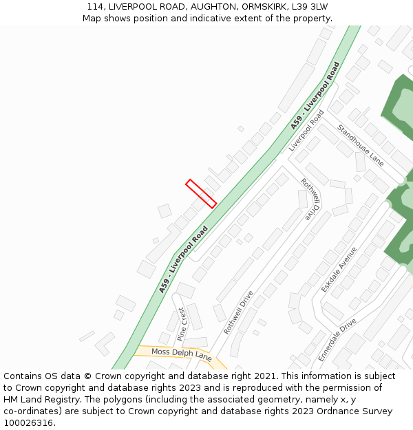 114, LIVERPOOL ROAD, AUGHTON, ORMSKIRK, L39 3LW: Location map and indicative extent of plot