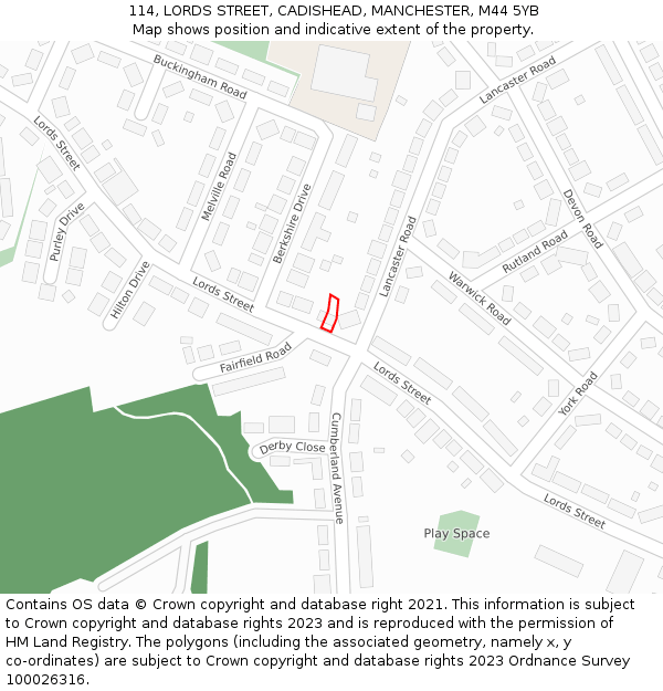 114, LORDS STREET, CADISHEAD, MANCHESTER, M44 5YB: Location map and indicative extent of plot