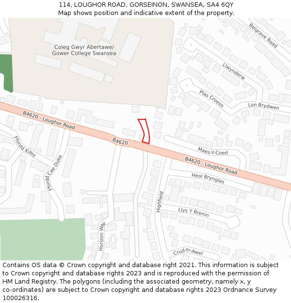 114, LOUGHOR ROAD, GORSEINON, SWANSEA, SA4 6QY: Location map and indicative extent of plot