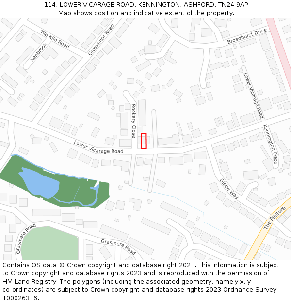 114, LOWER VICARAGE ROAD, KENNINGTON, ASHFORD, TN24 9AP: Location map and indicative extent of plot