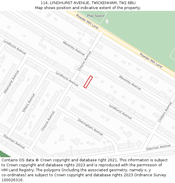 114, LYNDHURST AVENUE, TWICKENHAM, TW2 6BU: Location map and indicative extent of plot