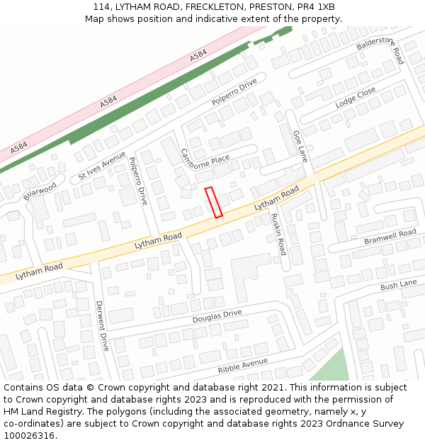 114, LYTHAM ROAD, FRECKLETON, PRESTON, PR4 1XB: Location map and indicative extent of plot
