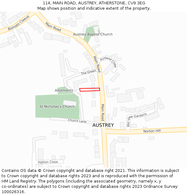 114, MAIN ROAD, AUSTREY, ATHERSTONE, CV9 3EG: Location map and indicative extent of plot