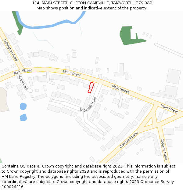 114, MAIN STREET, CLIFTON CAMPVILLE, TAMWORTH, B79 0AP: Location map and indicative extent of plot