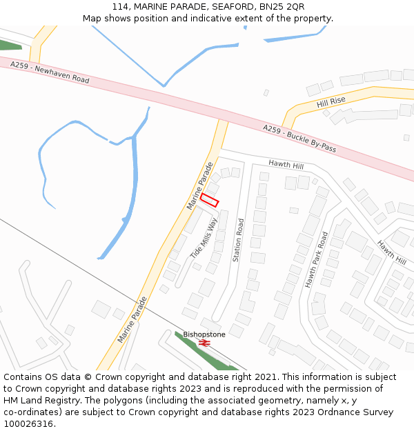 114, MARINE PARADE, SEAFORD, BN25 2QR: Location map and indicative extent of plot